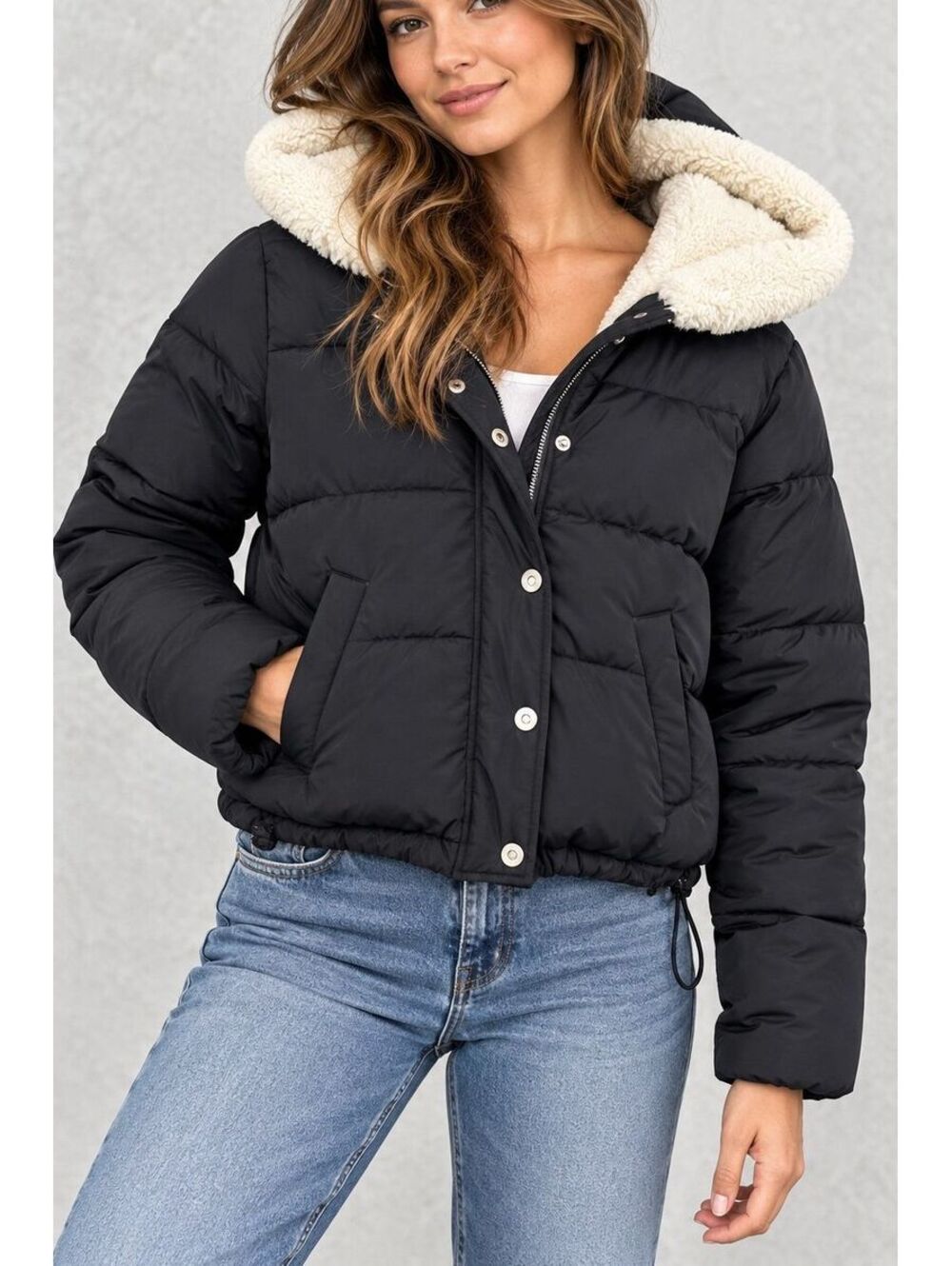 Hollister Black Faux Fur Lined Hooded Puffer Jacket Winter Coat XXS